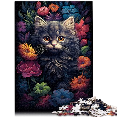 Puzzle für farbenfrohe Psychedelie süßer Kätzchen, 1000 Teile, für Erwachsene, schwieriges Puzzle, Holzpuzzle, lustige Familienspiele, 1000 Teile (50 x 75 cm)