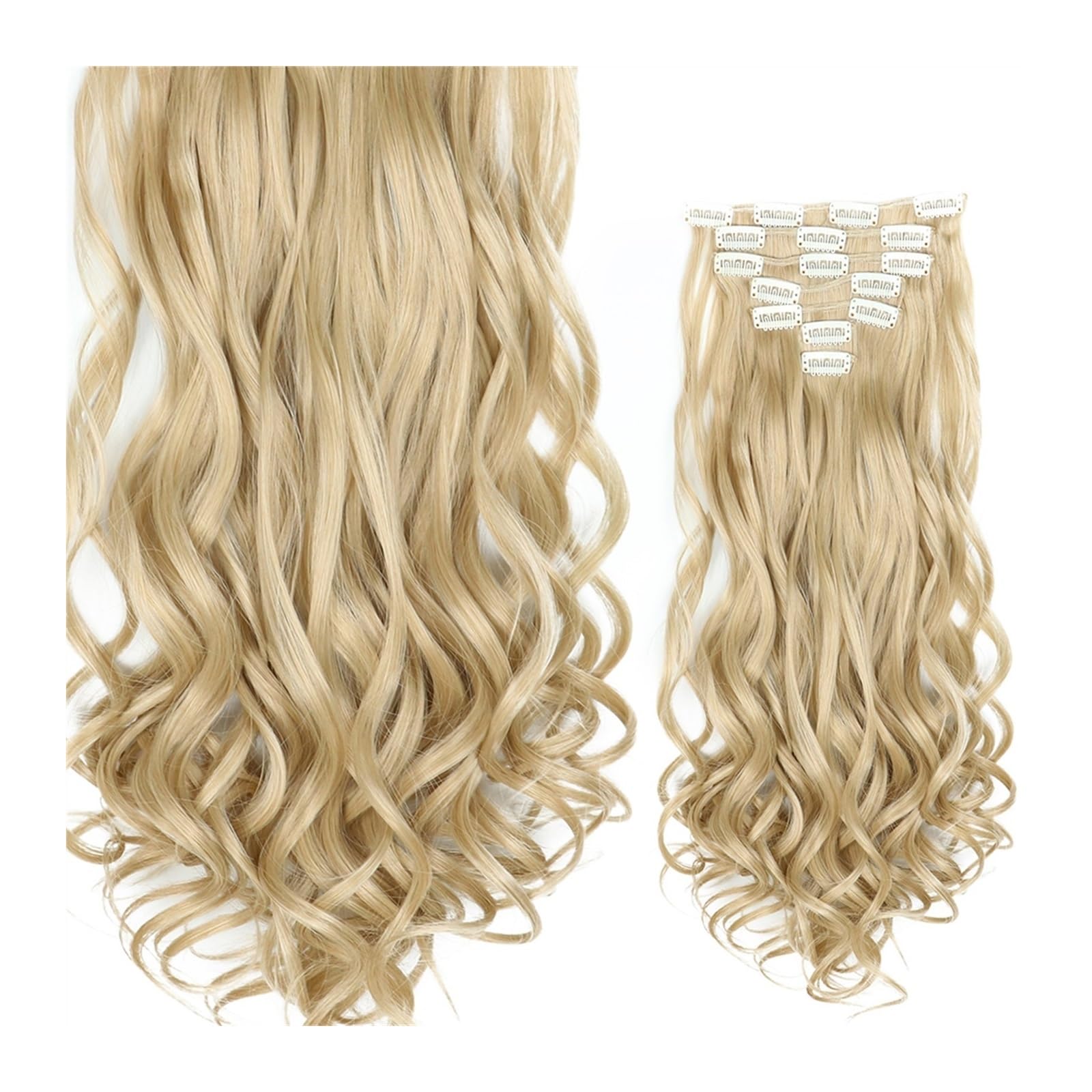 Clip-in-Haarverlängerungen 24-Zoll-Clip-in-Haarverlängerungen, lang, gewellt, 7 Stück, 16 Clips in Haarverlängerungen, lange gewellte synthetische blonde schwarze Haarteile, hitzebeständiges Kunsthaar