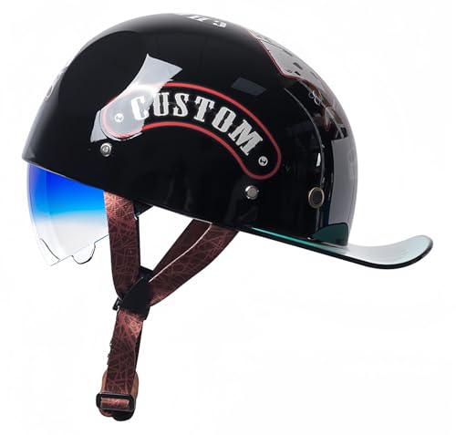 Motorrad-Baseballkappe, ECE/DOT-Zugelassener Offener Helm, Neuartige Helme Mit Verstellbarer Schnellverschluss-Schnalle, Cooler Helm Für Männer Und Frauen, D,XL59-60CM