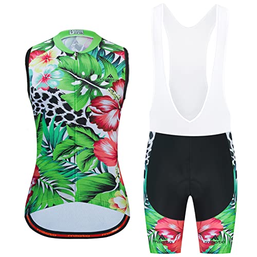 Fahrradbekleidung Damen Radweste Anzug|Radsportanzug Fahrradweste Sommer|Radtrikot Ärmellos Frauen Set,Atmungsaktiv MTB Fahrradtrikot Sleeveless Oberteil und Radhose mit 19D Gel Sitzpolster(2,M)