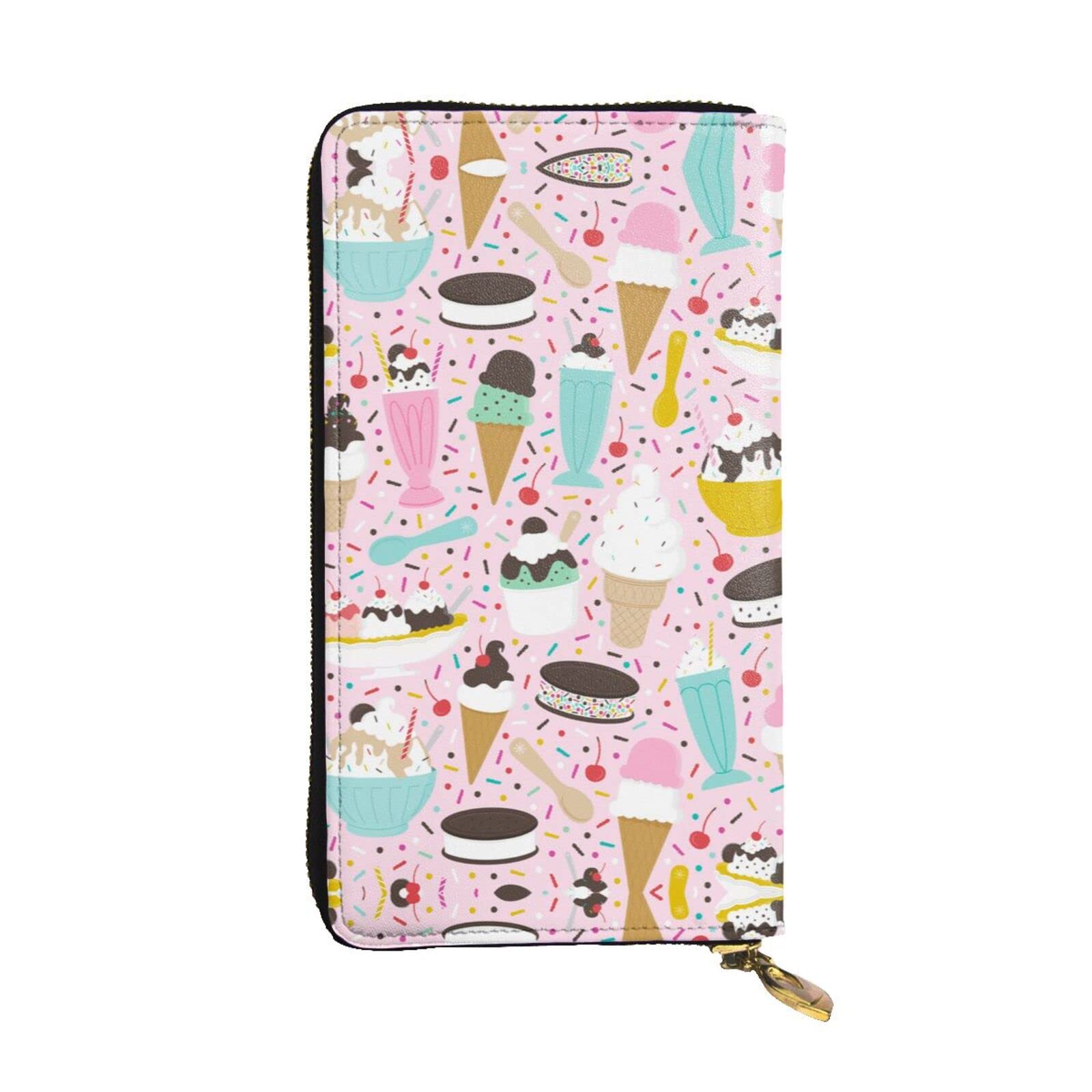 DMORJ Sweet Ice Cream Leder lange Clutch-Brieftasche: 19 x 10 cm, bequem, leicht, wasserdicht, langlebig, schönes Geschenk, Schwarz, Einheitsgröße, Schwarz , Einheitsgröße