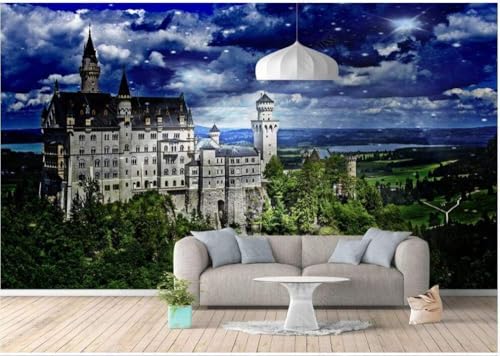 Mondscheinschloss Architektur Wald 3D Tapete Poster Restaurant Schlafzimmer Wohnzimmer Sofa TV Dekorative Wand-200cm×140cm