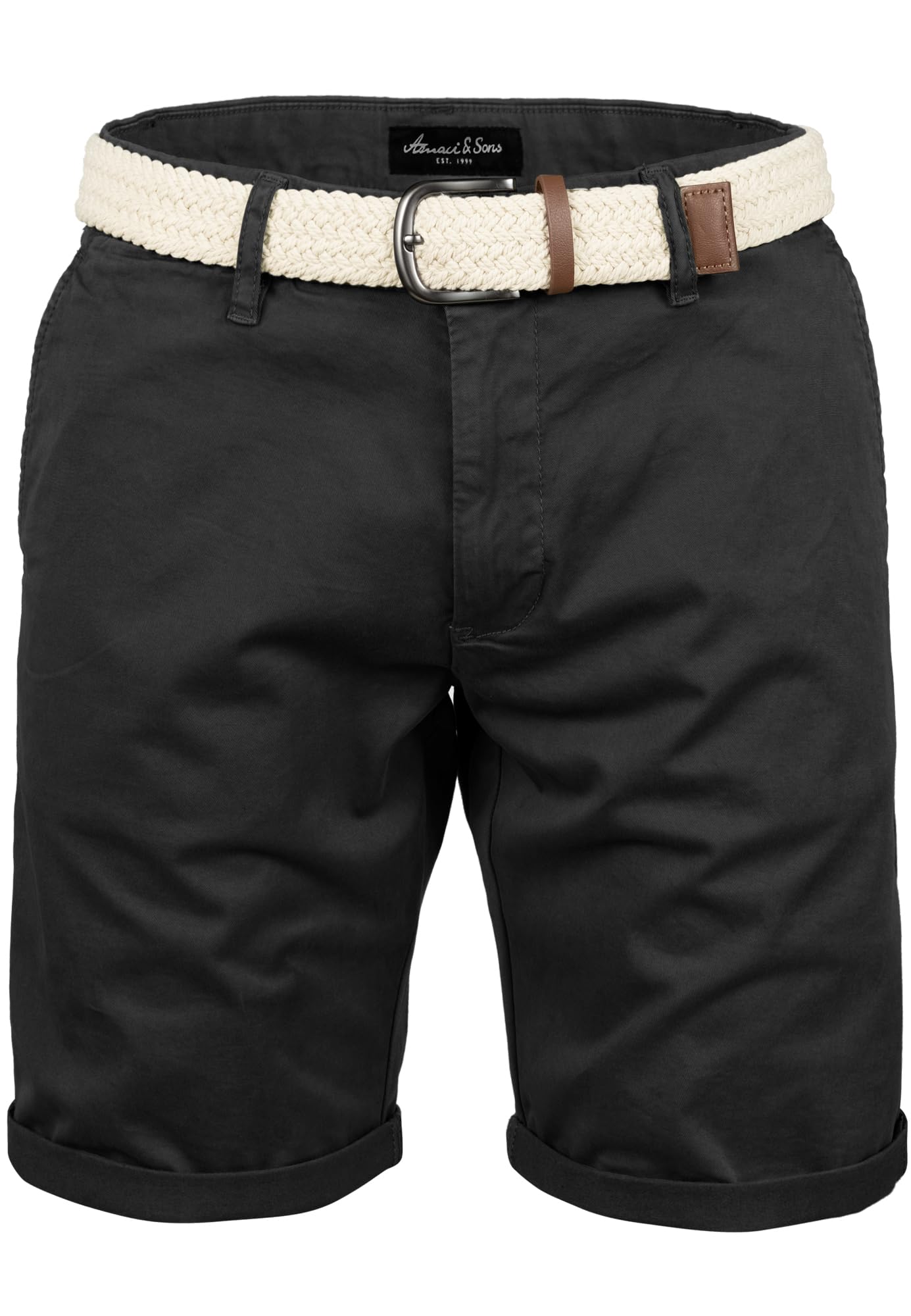 Amaci&Sons Herren Chinoshorts inkl. Gürtel Männer Kurze Bermuda Hose Regular Fit Gurt7030 Schwarz W38