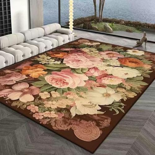 Wohnzimmerteppich 120 x 210, rosa und weiße Blumen, Wohnzimmerteppich, maschinenwaschbar, Fußmatten, moderner Badezimmerteppich, rutschfeste Flächenteppiche, weicher Teppich, Heimdeko-Teppich, weiche