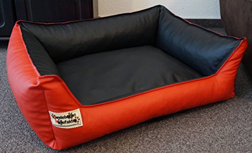 Hundebett Hundesofa Schlafplatz Kunstleder Similpelle Farbe und Größe wählbar von XS bis XXL (70 cm X 50 cm, rot schwarz)