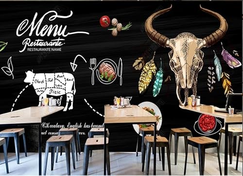 tyujlkjddlf Tapete Wandbild 3D Benutzerdefinierte Handbemalte Steak-Western-Restaurant-Hintergrundwand-450Cmx300Cm