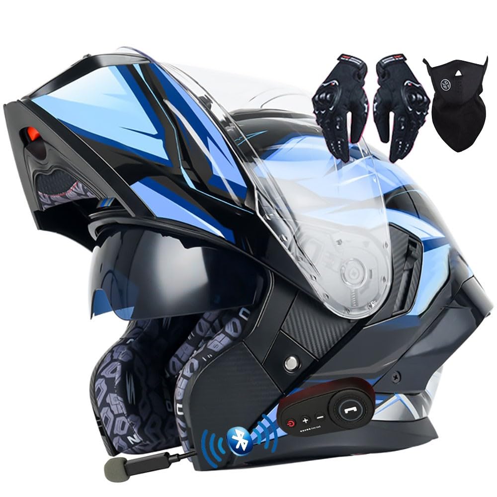 Motorradhelm Klapphelm mit Bluetooth ECE Zertifiziert Modularer Helm Integralhelm Doppelvisier Mopedhelm Racing Helm für Erwachsene Männer Frauen Roller Helm Sturzhelm Damen Herren