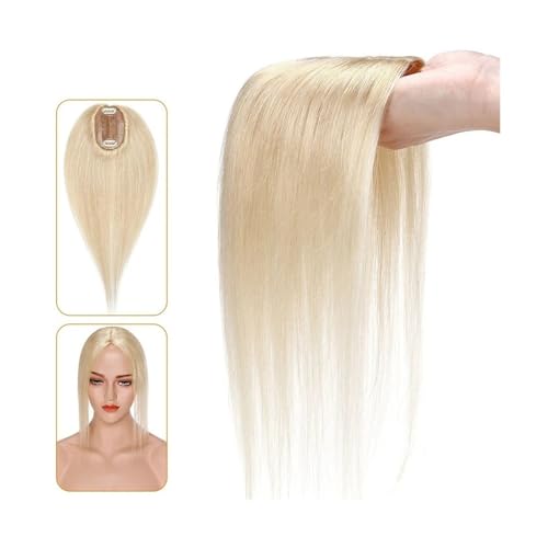 Haartopper für Frauen Echthaar-Topper for Frauen, 6 x 9 cm, handgebundene Haar-Topper mit Seidenbasis, 110% indisches Haar, glattes, natürliches Haarteil, Clip-in-Haarverlängerung Haarteil Topper Tou