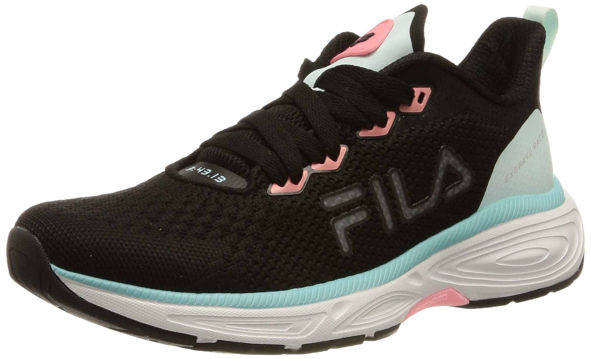 FILA Damen EXOWAVE Race WMN Laufschuh, Black-Flamingo Pink-Blue Glass, 38 EU