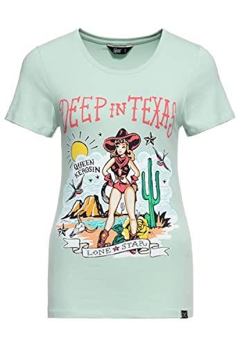 Queen Kerosin Damen Vintage Shirt | T-Shirt | Slim Fit | Frontprint | Kurzarm | Retro | Cowgirl | Queen | Texas Deep In Texas