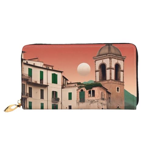 DENMER Coconut Beach Sunset Hängematte Leder Geldbörse Kunstleder mit metallischem Reißverschluss geräumiges und stilvolles Accessoire für moderne Frauen Produkt, Schönes italienisches Design,