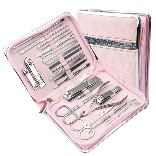 Maniküre Set 26-teiliges Nagelknipser-Set aus Edelstahl for den Haushalt, Nagelschneider-Anzug mit Box-Trimmer, Pflege-Maniküre-Pediküre-Nagelwerkzeuge Profi Nagelknipser Set(Pink)