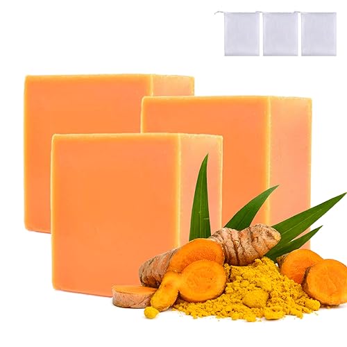 3pcs Turmeric Brightening Soap, Turmeric Whitening Soap, Organic Turmeric Soap Bar for Face & Body, Natural Turmeric Skin Soap, Turmeric Soap for Dark Spots