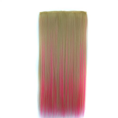 Clip-in-Haarverlängerungen 22 Zoll synthetische Clip-on-Haarverlängerung, Ombre, bunte Perücke, einteilige, gewellte Haarverlängerung, 5 Clips im Haarteil for Frauen und Mädchen Clip-in-Haarverlängeru