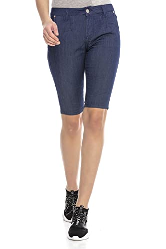 Cipo & Baxx Damen Kurze Hose Bermuda Pants Freizeit Skinny-Fit Basic Jeans Shorts WK168 Dunkelblau W32