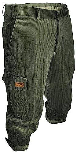 La Chasse® Cord-Kniebundhose Herren Oliv/grün Knickerbocker mit Beintasche & Messertasche Cordhose für Jäger & Wanderer Jagdhose (58)