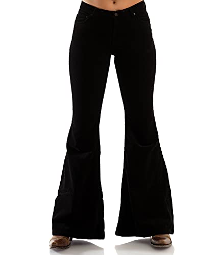 Comycom Damen Jeans Schlaghose Black - Schwarze Jeansschlaghose im 70er-Jahre Hippie-Look für Frauen, Flared-Jeans im Vintage-Style 36W / 32L