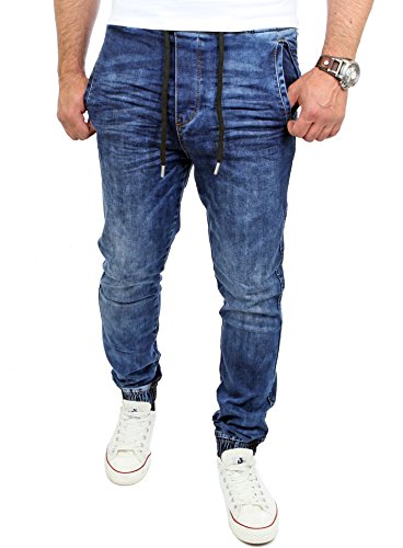 Reslad Jogging-Jeans Männer Freizeit-Hose Casual Style Jeans Jogginghosen Herren Slim Fit Jogger Sweathose Hose RS-2071 Blau S