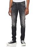 JACK&JONES Jeans Slim Fit Used Look Denim Stretch Hose Low Rise mit Knöpfen JJIGLENN, Farben:Schwarz,Größe Jeans:W32 L30,Z - Länge L30/32/34/36/38:L30