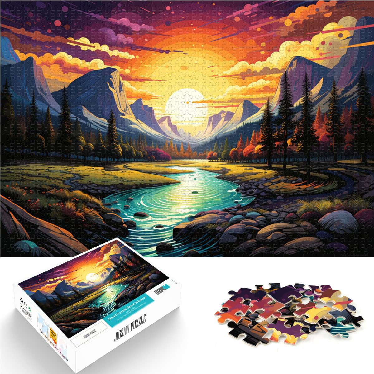 Spielzeug-Puzzle, farbenfrohes, psychedelisches Yosemite-Puzzle mit 1000 Teilen für Erwachsene. Holzpuzzle ganze Familie und Dieses