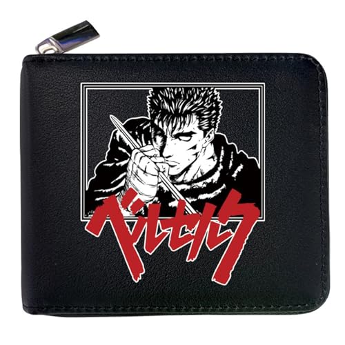 RYNDEX Berse-rk Anime Wallet, Leder Geldbörse mit Reißverschluss-Design, Geldbörse Geldbeutel Portemonnaie für Geschenkidee(Color:Black 6)