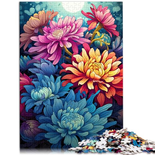 Puzzle | Puzzles Bunte psychedelische Farbe von Chrysanthemen Puzzle | Puzzle 500 Teile für Erwachsene Holzpuzzle als Geschenk 500 Stück (38 x 52 cm)