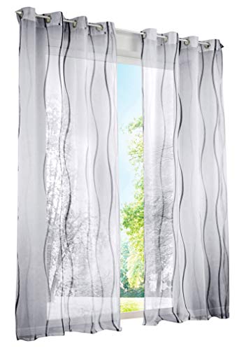 LiYa 1 Stück Gardinen mit Wellen Muster Design Schals Voile Transparent Fenster Vorhang (BxH 140x225cm, Grau mit Ösen)