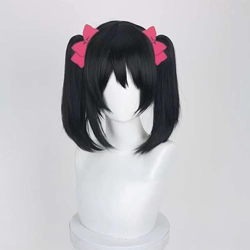 WCCNKK Lovelive Nico Yazawa Cosplay Perücke, Schwarze Perücke Mit Doppeltem Pferdeschwanz, Hitzebeständiges Haar, Perückenkappe, Geeignet Für Halloween-Partys, Animationsausstellungen