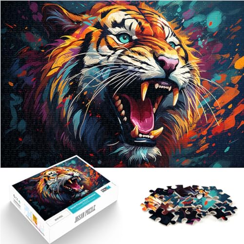 Puzzles für Fantasie-Farbmalerei-Tiger-Puzzles für Erwachsene mit 1000 Teilen. Holzpuzzles eignen ganze Familie und die 1000 Teile (50 x 75 cm)