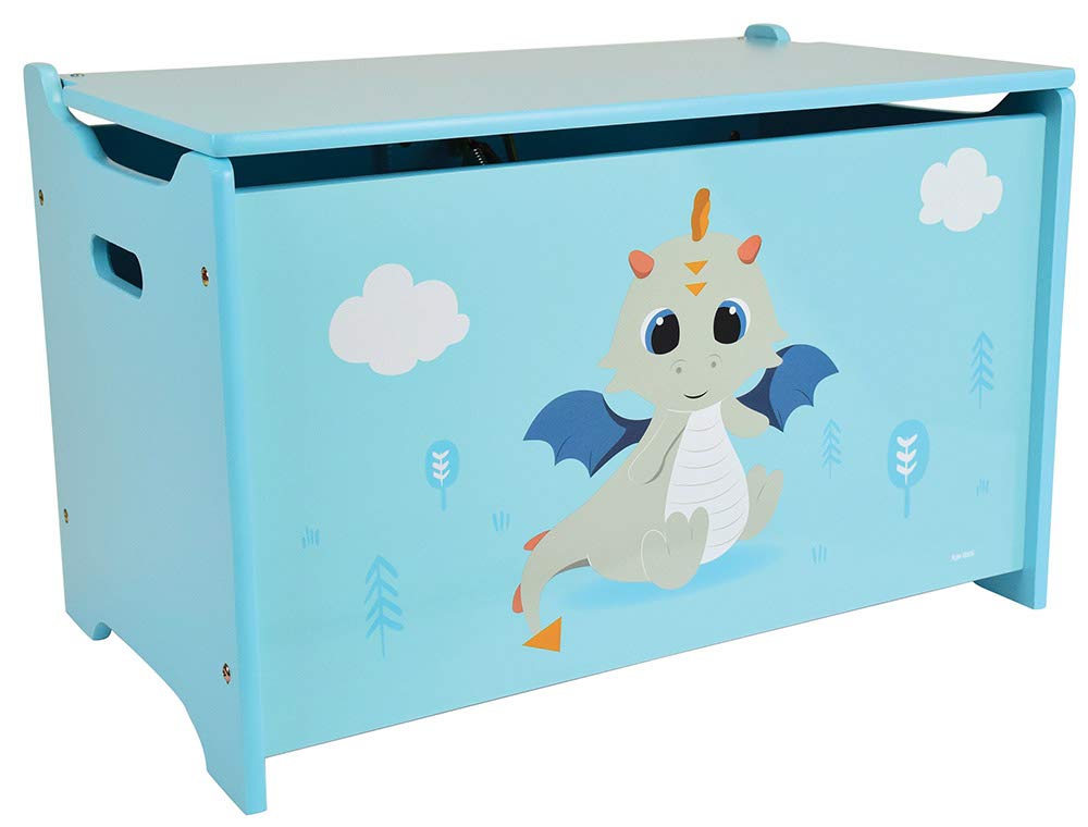 Fun House 713305 Leon Le Dragon Spielzeugkiste für Kinder, Höhe 40 x Länge 58 x Tiefe 36 cm, Holz, blau, Pour Enfant