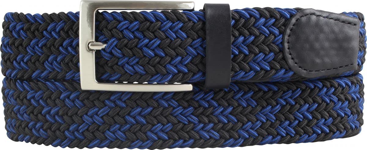 BELTINGER Hochwertiger Stretch-Gürtel mit echtem Leder 3,5cm | Elastischer, geflochtener Golf-Gürtel 35mm | Dehnbarer, mehrfarbiger Flecht-Gürtel | Segel-Gürtel | Schwarz 100cm