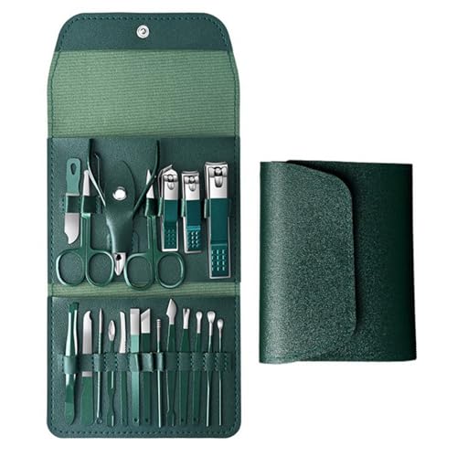 Maniküre-Schneider-Nagelknipser-Set, tragbarer Edelstahl-Ohrlöffel, Nagelknipser, Pediküre-Nagelschere, Werkzeug, Grün SET06