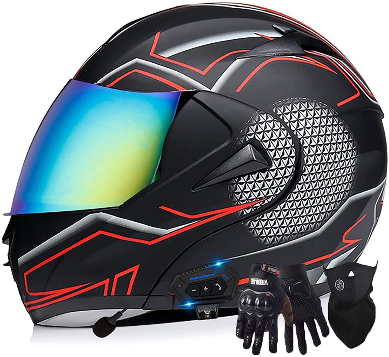 Modulare Motorradhelme Bluetooth Helm DOT/ECE-Zertifizierung Klapphelm Motorradhelme Touring-Helme Integrierter Bluetooth-Kopfhörer Mit Lautsprechern Für Automatisches Beantworten