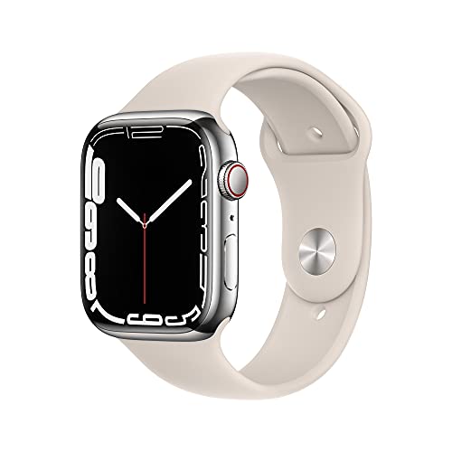 Apple Watch Series 7 (GPS + Cellular, 45MM) - Silver Stainless Steel Case with Starlight Sport Band (Generalüberholt)