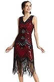 BABEYOND Damen Flapper Kleider voller Pailletten Retro 1920er Party Damen Kostüm Kleid Rot, XS