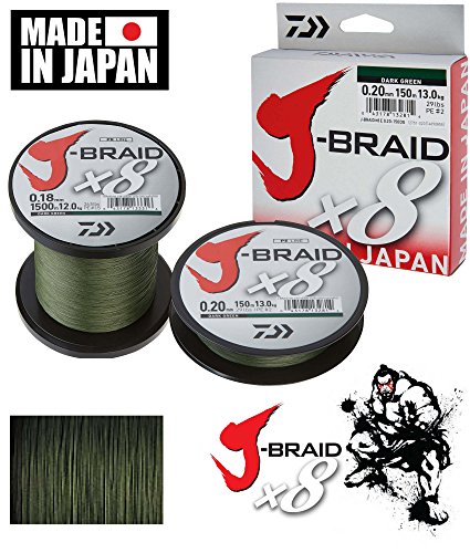 Daiwa J-Braid 8 Braid 0.56mm, 65.0kg / 143.0lbs, 1500m dunkelgrün, rund geflochtene Angelschnur