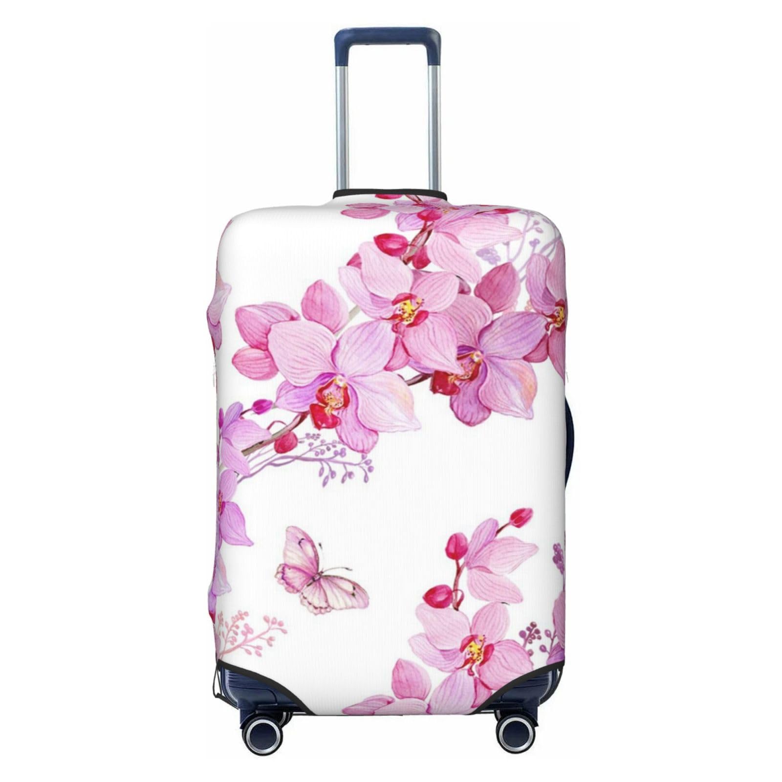 Miniks Reisegepäckabdeckung, Motiv: rosa Blumen und Schmetterlinge, strapazierfähig, passend für 45,7 - 81,3 cm große Gepäckstücke, Schwarz, L, Schwarz , L