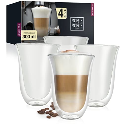 Moritz & Moritz Caffé Italia Napoli 4 x 300 ml Doppelwand-Thermo-Gläser - für Latte Macchiato Tee Heiß- und Kaltgetränke - spülmaschinengeeignet