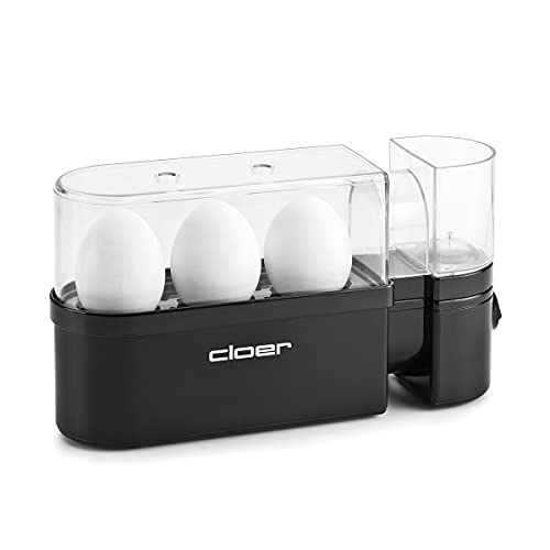 Cloer 6020 Eierkocher mit Servierfunktion / 300 W / 3 Eier / antihaftbeschichtete Heizplatte / im Deckel integrierter Messbecher und Eierpiekser / akustische Fertigmeldung