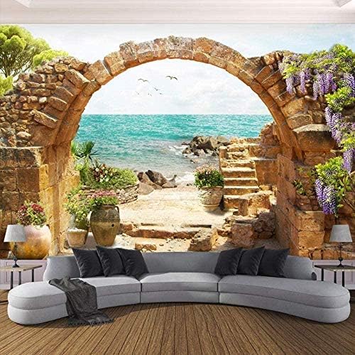 XLMING Garten Steinbogen Seelandschaft Portrait 3D Tapeten Home Esszimmer Sofa Schlafzimmer Wohnzimmer TV Hintergrund-250cm×170cm