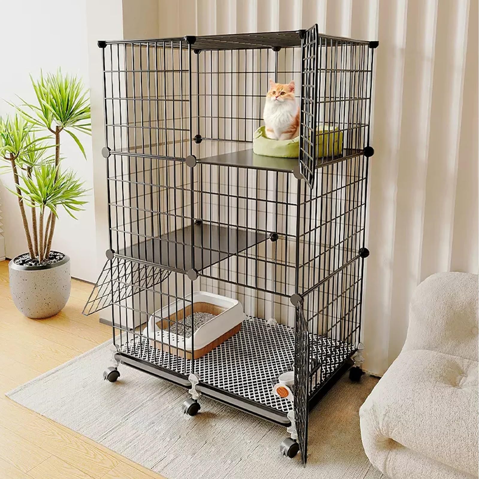 Großer abnehmbarer Katzenkäfig Laufstall für Innen Innen mit Tablett/Rädern/Hängematte, Innen-Catio-Außen-Katzengehege, Käfige, Hausbalkon, Katzenlaufstall for Critter Nation Cage