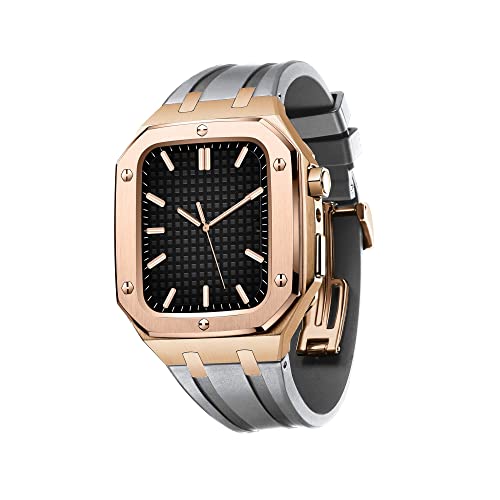 TONECY Business-Casual-Stil, Uhrenarmband für Herren und Damen, Militär-Metallgehäuse für Apple Watch, Band 45 mm, 44 mm, mit Silikonband, stoßfester Stoßfänger für iWatch Serie 7/SE/6/5/4 (Farbe: