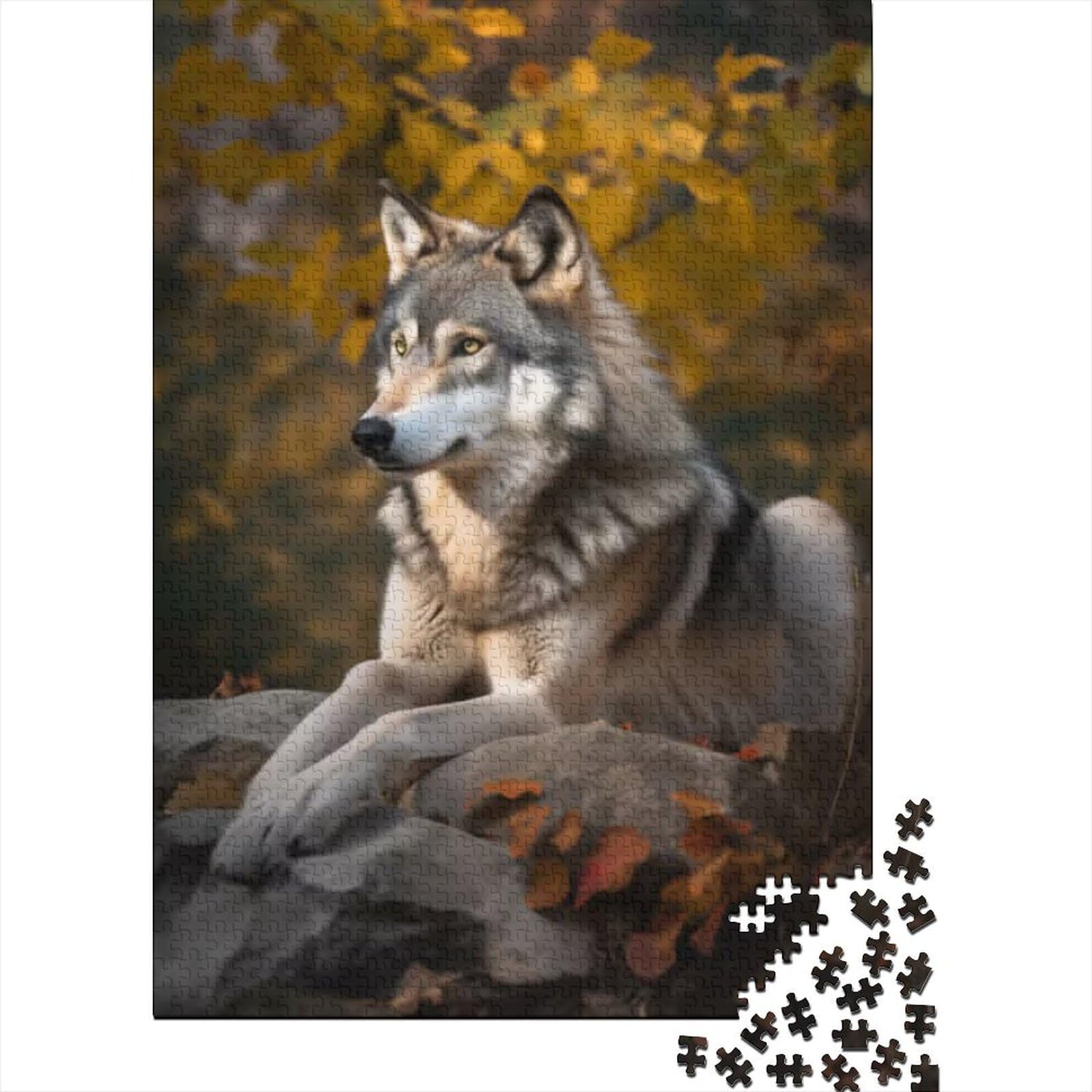 Puzzle 1000 Teile Wilder Wolf Holzbrettpuzzle Familienunterhaltungsspielzeug (Größe 75 x 50 cm)