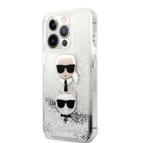 Karl Lagerfeld KLHCP13XKICGLS Hülle für iPhone 13 Pro Max 6,7"" Silber Liquid Glitter Karl&Choupette Head