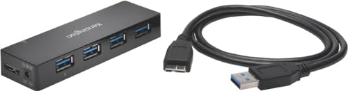 Kensington K39122EU USB 3.0 Hub (mit 4 Anschlüssen, Übertragungsgeschwindigkeit bis 5 Gbit/s - 3A Ladefunktion, Plug-and-Play, HP, Dell, Windows, Macbook)