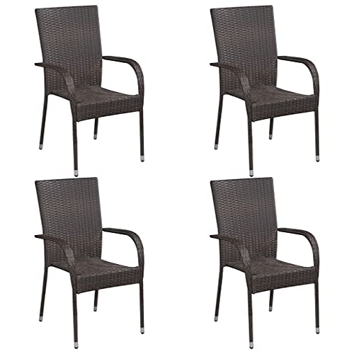 Lauuoeriau Home Items, stapelbare Outdoor-Stühle, 4 Stück, Poly-Rattan, braun, Anzugmöbel