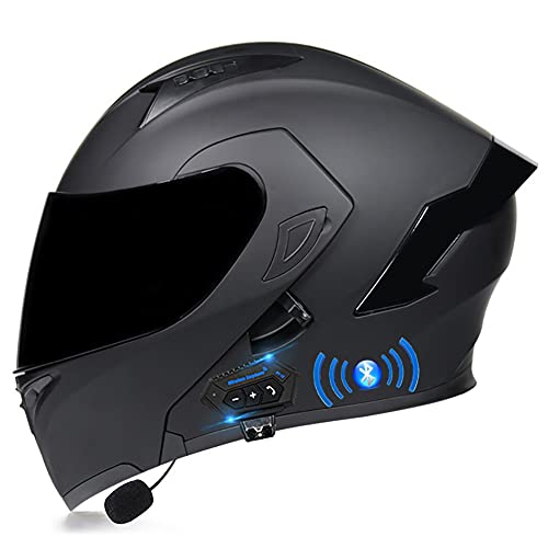 Letetexi Motorradhelm mit Bluetooth Klapphelm Integralhelm Fullface Helm Rollerhelm Sturzhelm mit Doppelvisier Sonnenblende ECE Motocrosshelm Belüftung für Herren Erwachsene-Schwarz 55~60cm