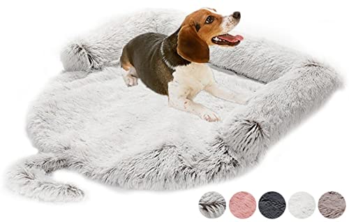 DHGTEP Beruhigende Hundebett für Sofa, Plüsch Hundebett Wasserdicht für Stühle, Couch, Autositz Decke Protector Cover Travel Cushion für Kleine Mittlere Große Hunde (Farbe : Square Grey A, Größe : S)