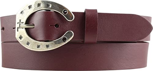 BELTINGER Kinder-Gürtel für Reiter mit Hufeisen-Gürtelschnalle aus Vollrindleder 3 cm | Reiter-Gürtel 30mm für Reithose | mit Pferde-Motiv | Bordeaux 55cm