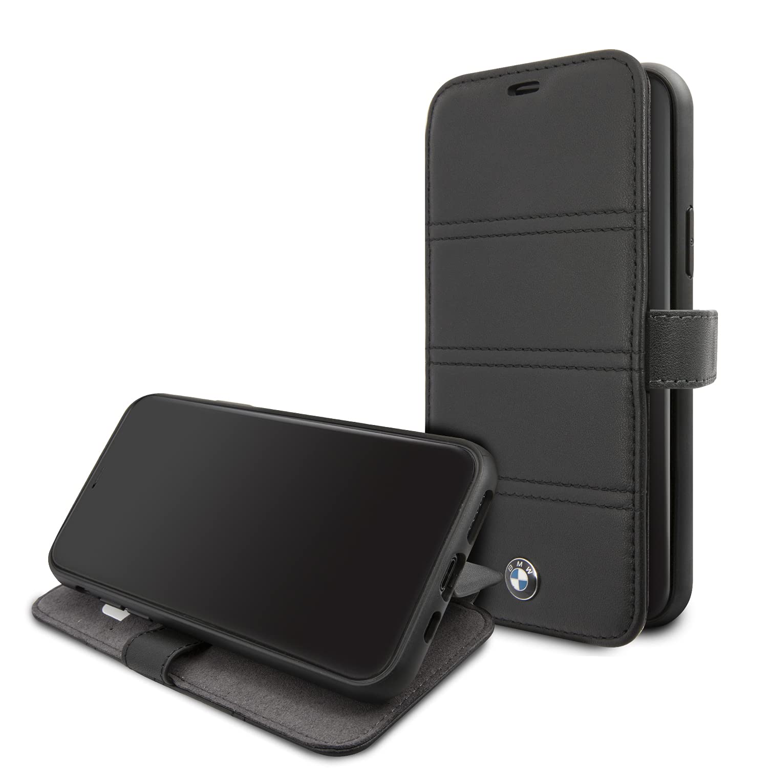 BMW Schutzhülle Leder, Book Case Cover Schwarz, geeignet für Apple iPhone 11 Pro